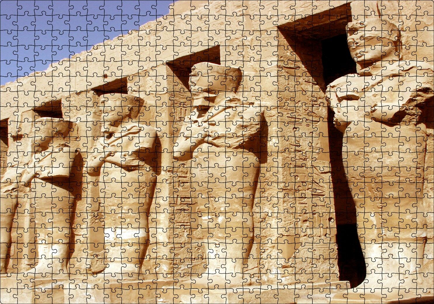 Antik Mısır'da Tapınağın Muhafızları Kil Heykeller Puzzle Yapboz MDF Ahşap 500 Parça 49 cm X 68 cm