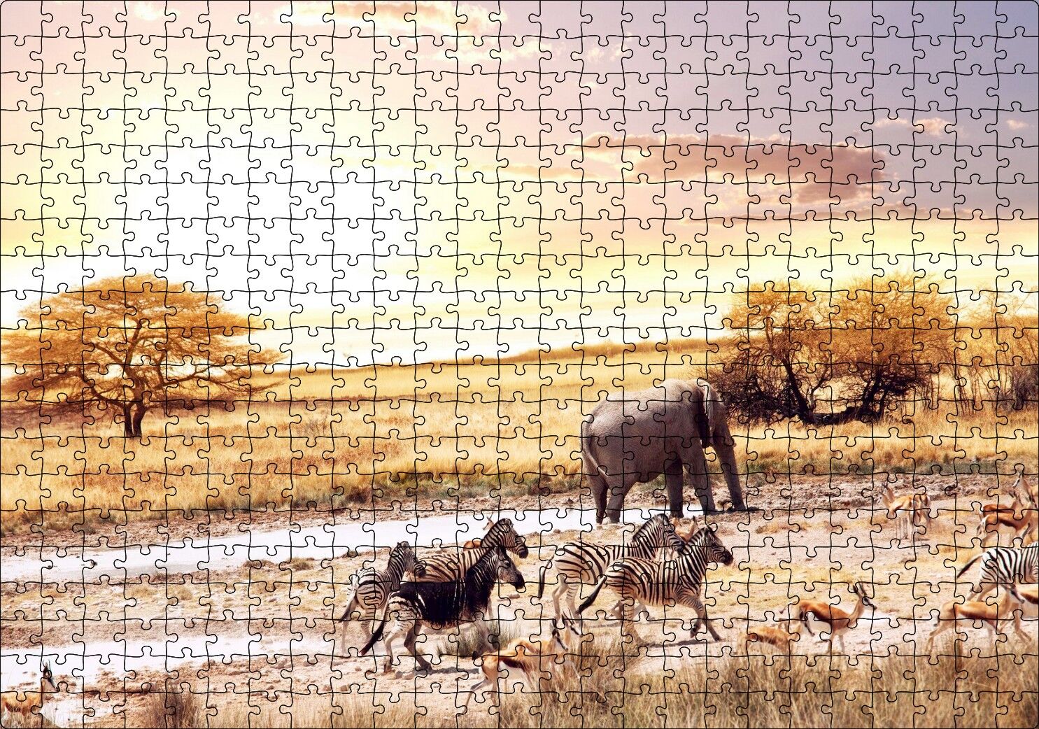 Savanada Su Kenarındaki Hayvanlar Puzzle Yapboz MDF Ahşap 500 Parça 49 cm X 68 cm
