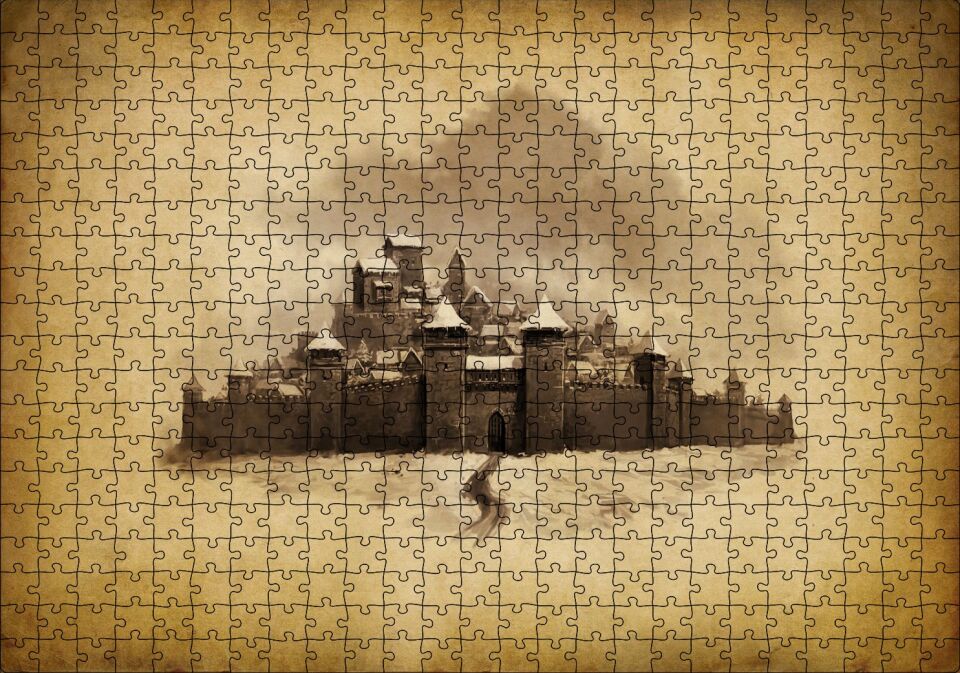 Kara Kalem Sanatı Şato Görseli Puzzle Yapboz MDF Ahşap 500 Parça 49 cm X 68 cm