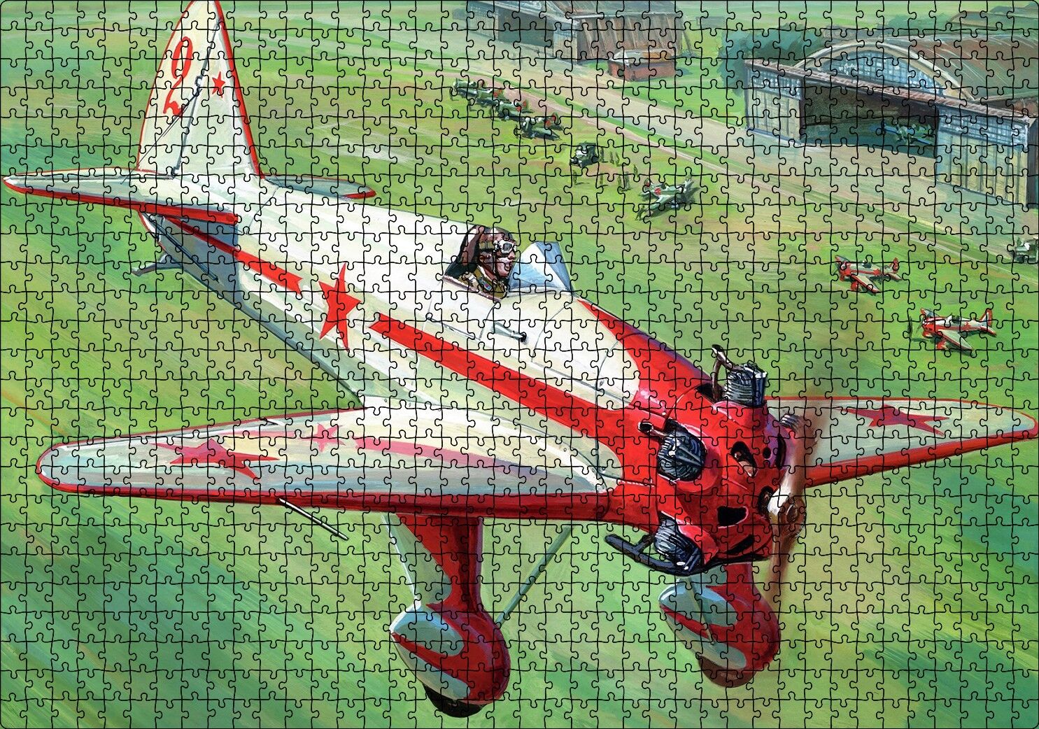 Nostaljik Boyama Savaş Uçağı Puzzle Yapboz MDF Ahşap 1000 Parça 49 cm X 68 cm