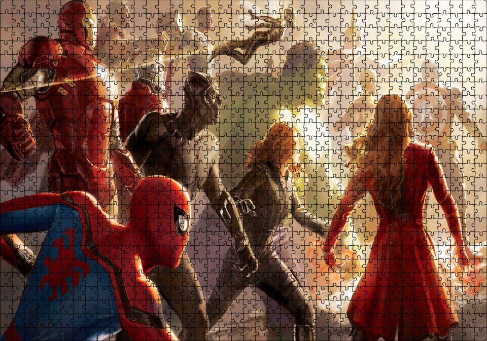 Marvel Sinematik Evreni Tüm Kahramanlar Puzzle Yapboz MDF Ahşap 1000 Parça 49 cm X 68 cm