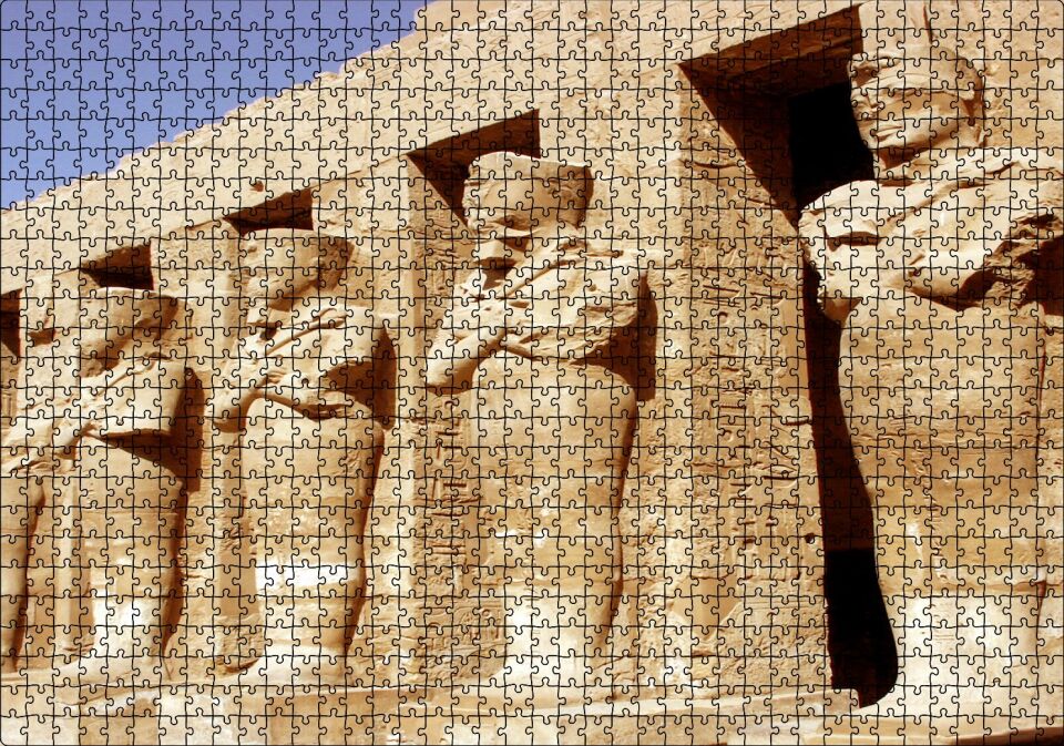 Antik Mısır'da Tapınağın Muhafızları Kil Heykeller Puzzle Yapboz MDF Ahşap 1000 Parça 49 cm X 68 cm