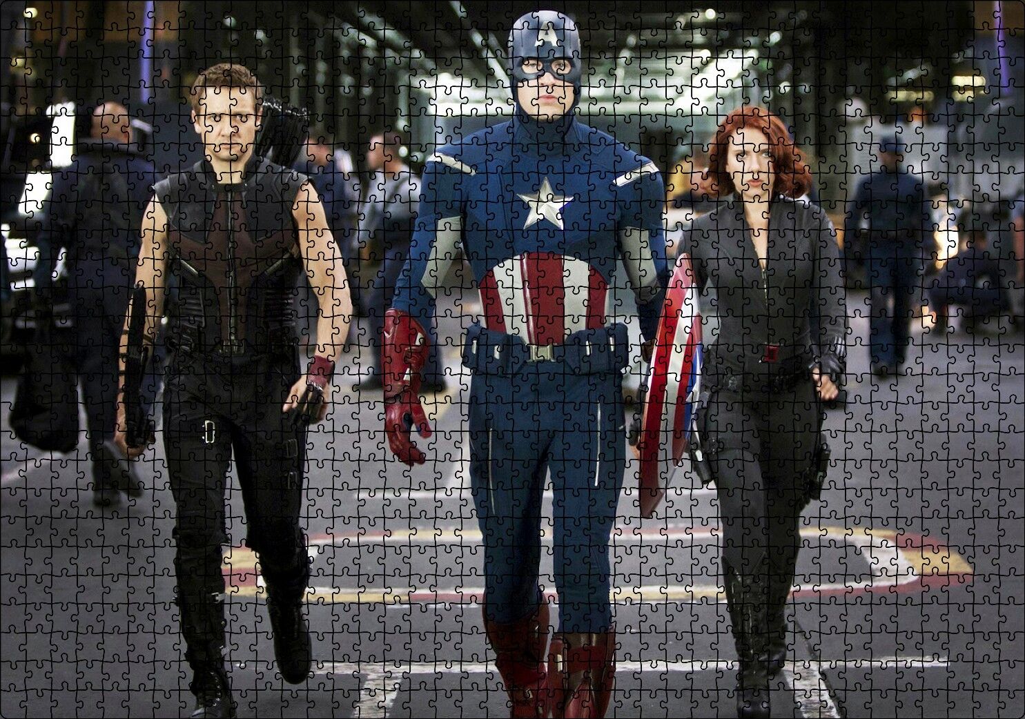 Yenilmezler Kaptan Amerika Kara Dul ve Hawkeye Puzzle Yapboz MDF Ahşap 1000 Parça 49 cm X 68 cm