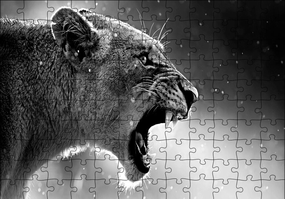 Kükreyen Aslan Puzzle Yapboz MDF Ahşap 120 Parça 24 cm X 34 cm