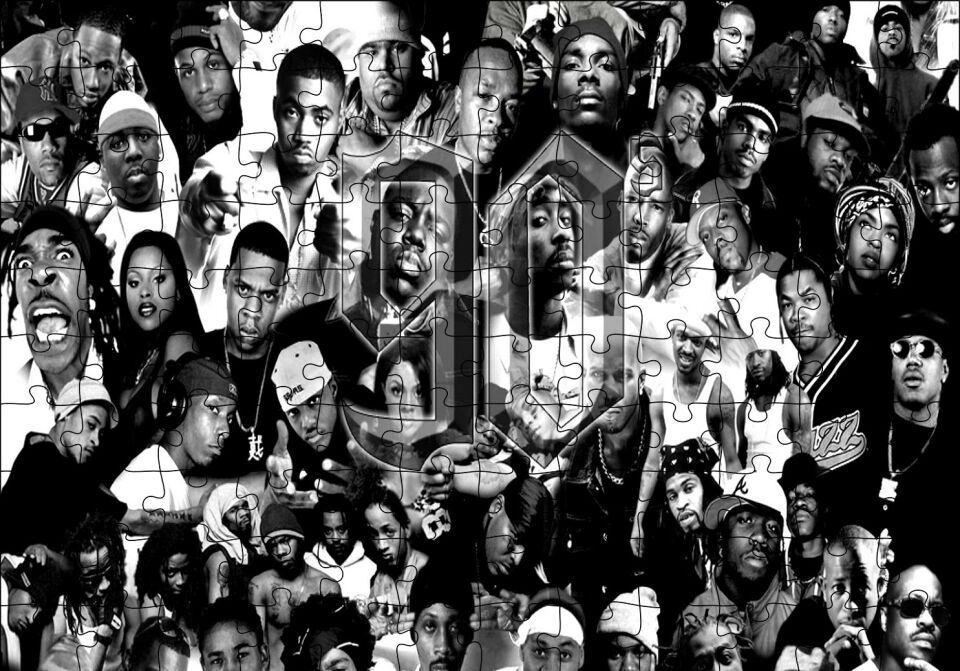 90 Rap Şarkıcısı Monochrome Puzzle Yapboz MDF Ahşap 120 Parça 24 cm X 34 cm