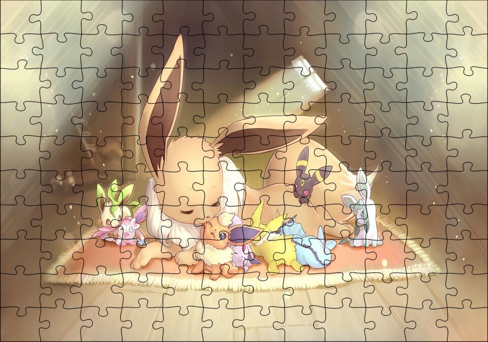 Pokemon Ailesi Rockruff Görseli Puzzle Yapboz MDF Ahşap 120 Parça 24 cm X 34 cm