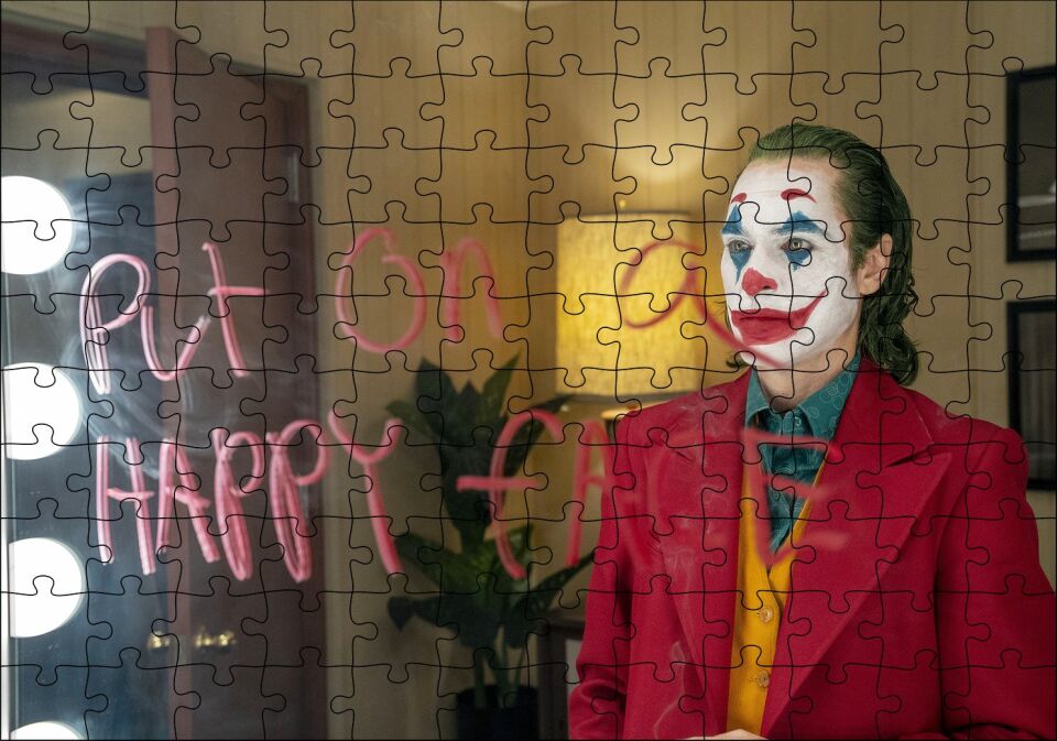 Mutlu Bir Yüz Takın Ayna Yazısı Joker Puzzle Yapboz MDF Ahşap 120 Parça 24 cm X 34 cm