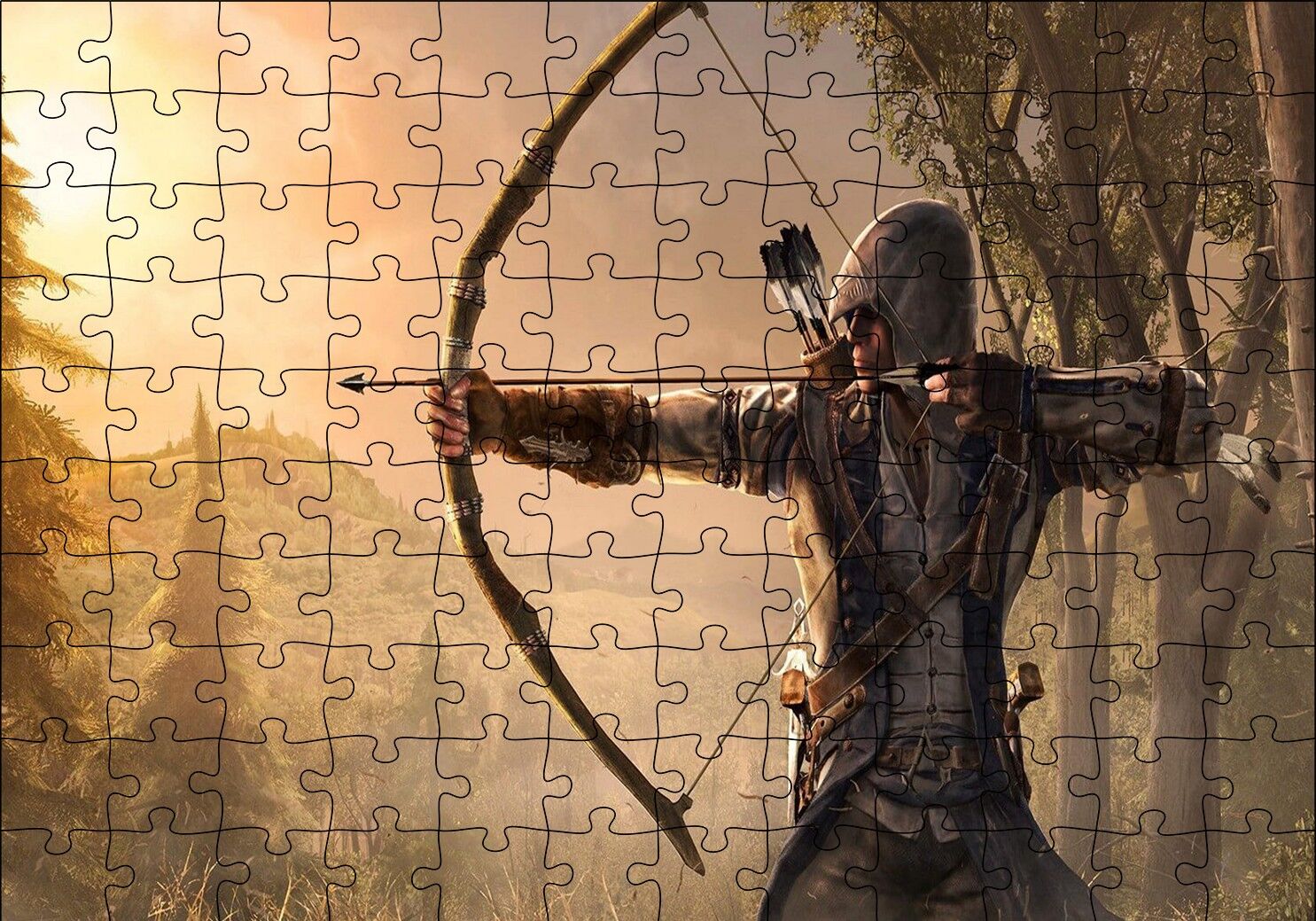 Assassins Creed Okçu Savaşçı ve Orman Puzzle Yapboz MDF Ahşap