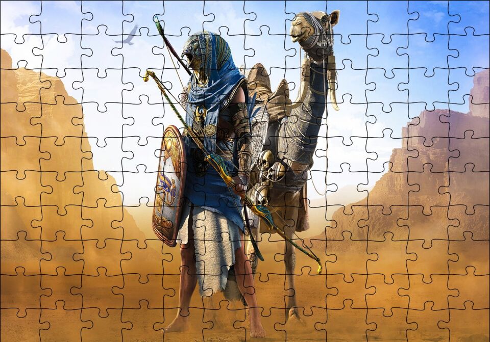 Assassins Creed Origins Mısır Çöl Savaşçısı ve Devesi Puzzle Yapboz MDF Ahşap