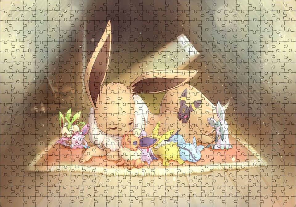 Pokemon Ailesi Rockruff Görseli Puzzle Yapboz MDF Ahşap 500 Parça 49 cm X 68 cm