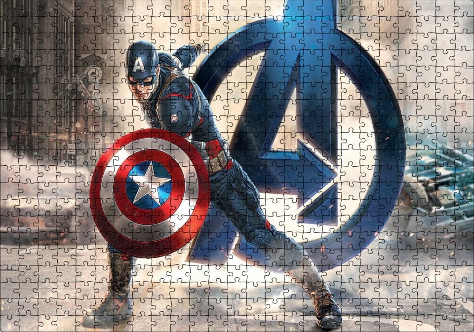Yenilmezler Kaptan Amerika Logolu Puzzle Yapboz MDF Ahşap 500 Parça 49 cm X 68 cm