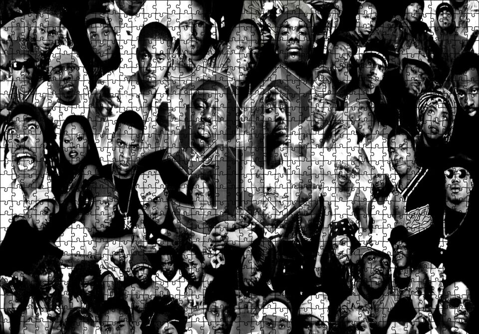 90 Rap Şarkıcısı Monochrome Puzzle Yapboz MDF Ahşap 1000 Parça 49 cm X 68 cm