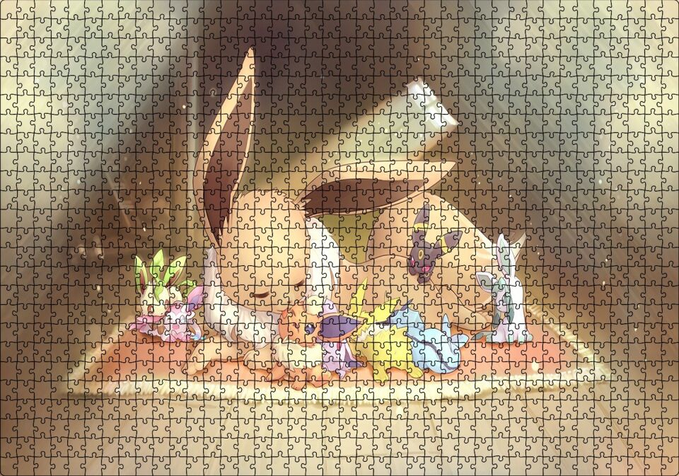 Pokemon Ailesi Rockruff Görseli Puzzle Yapboz MDF Ahşap 1000 Parça 49 cm X 68 cm