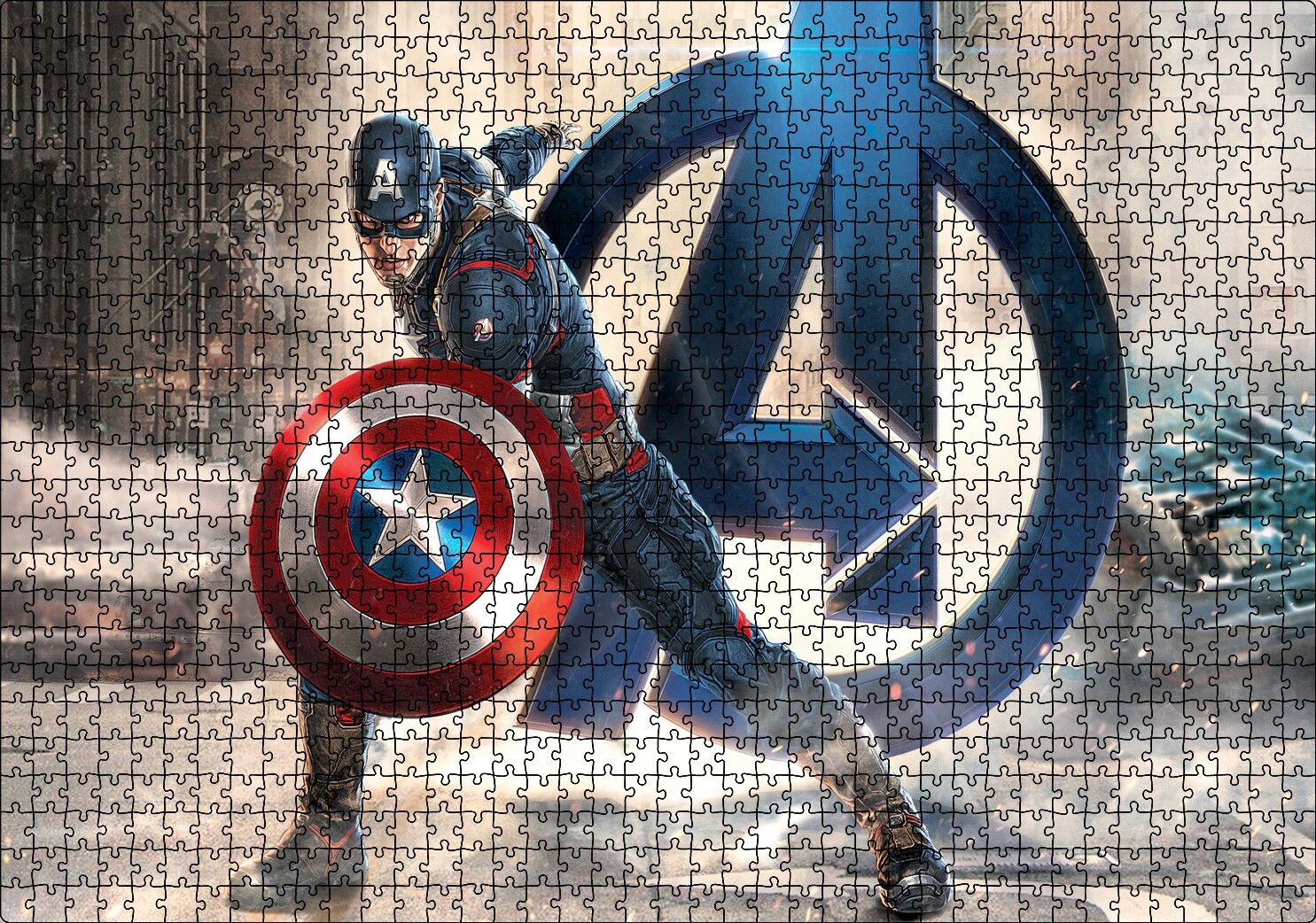 Yenilmezler Kaptan Amerika Logolu Puzzle Yapboz MDF Ahşap 1000 Parça 49 cm X 68 cm
