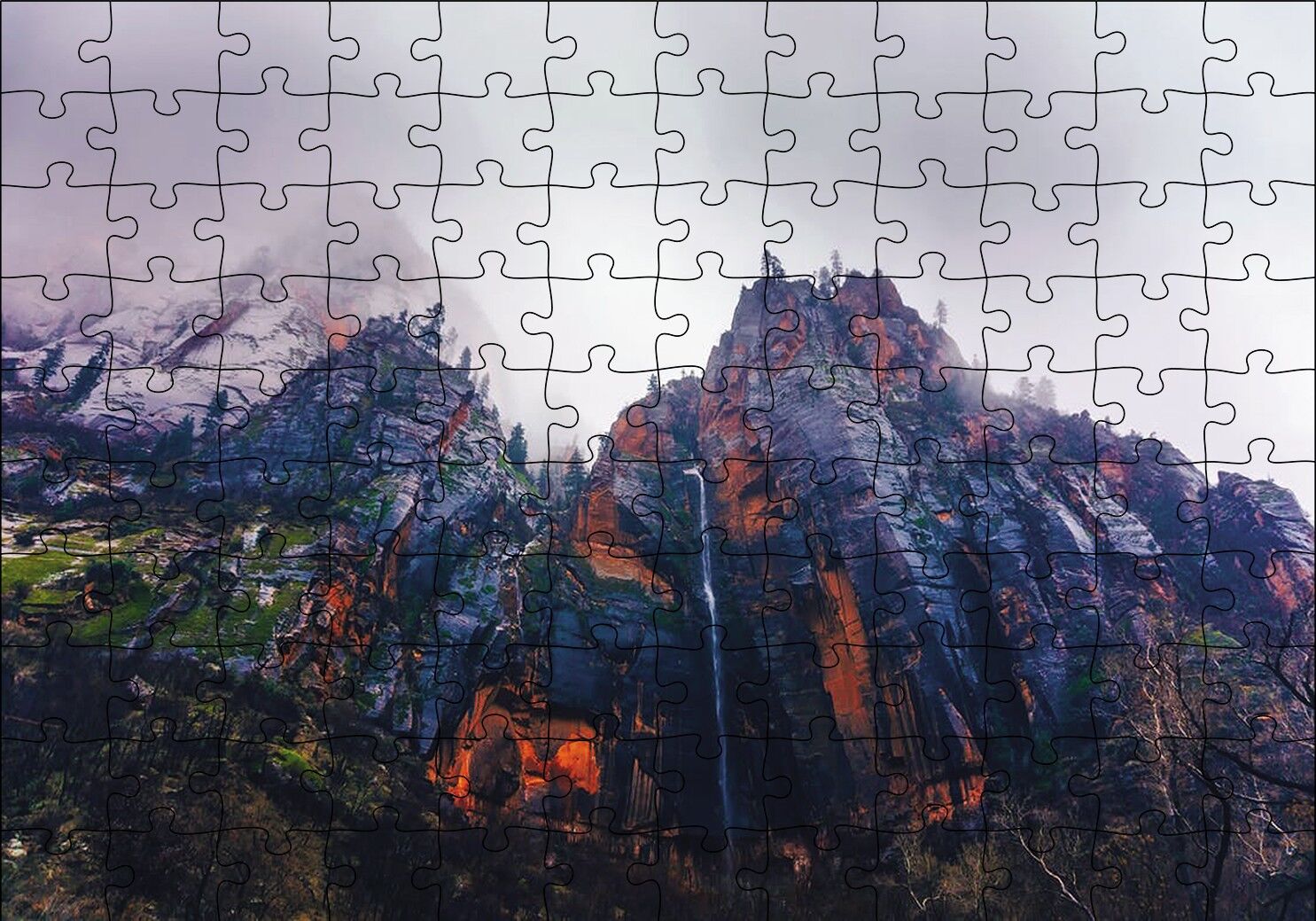 Dik Yamaçlı Dumanlı Dağ Puzzle Yapboz MDF Ahşap