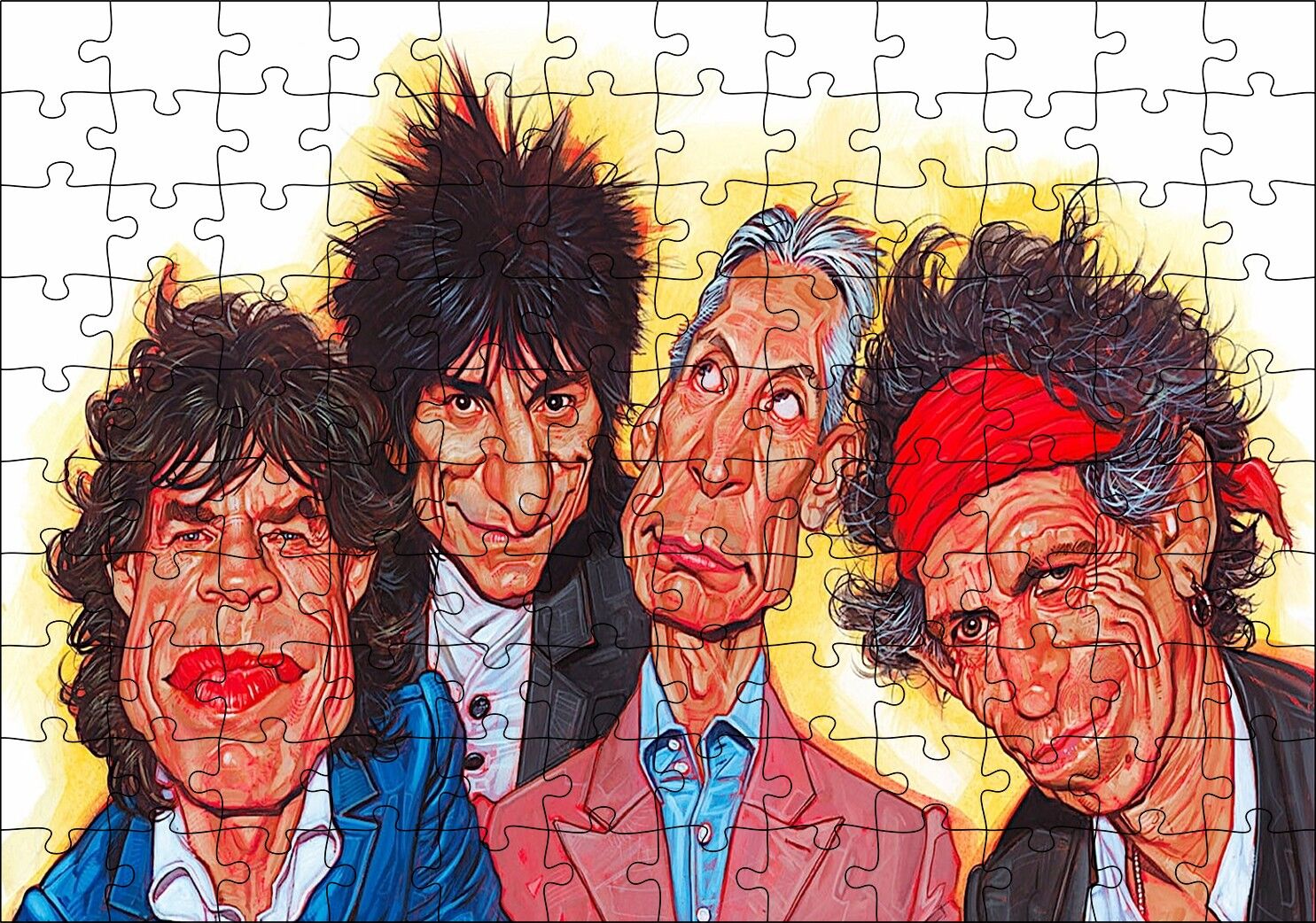 Rolling Stones Karikatürize Puzzle Yapboz MDF Ahşap