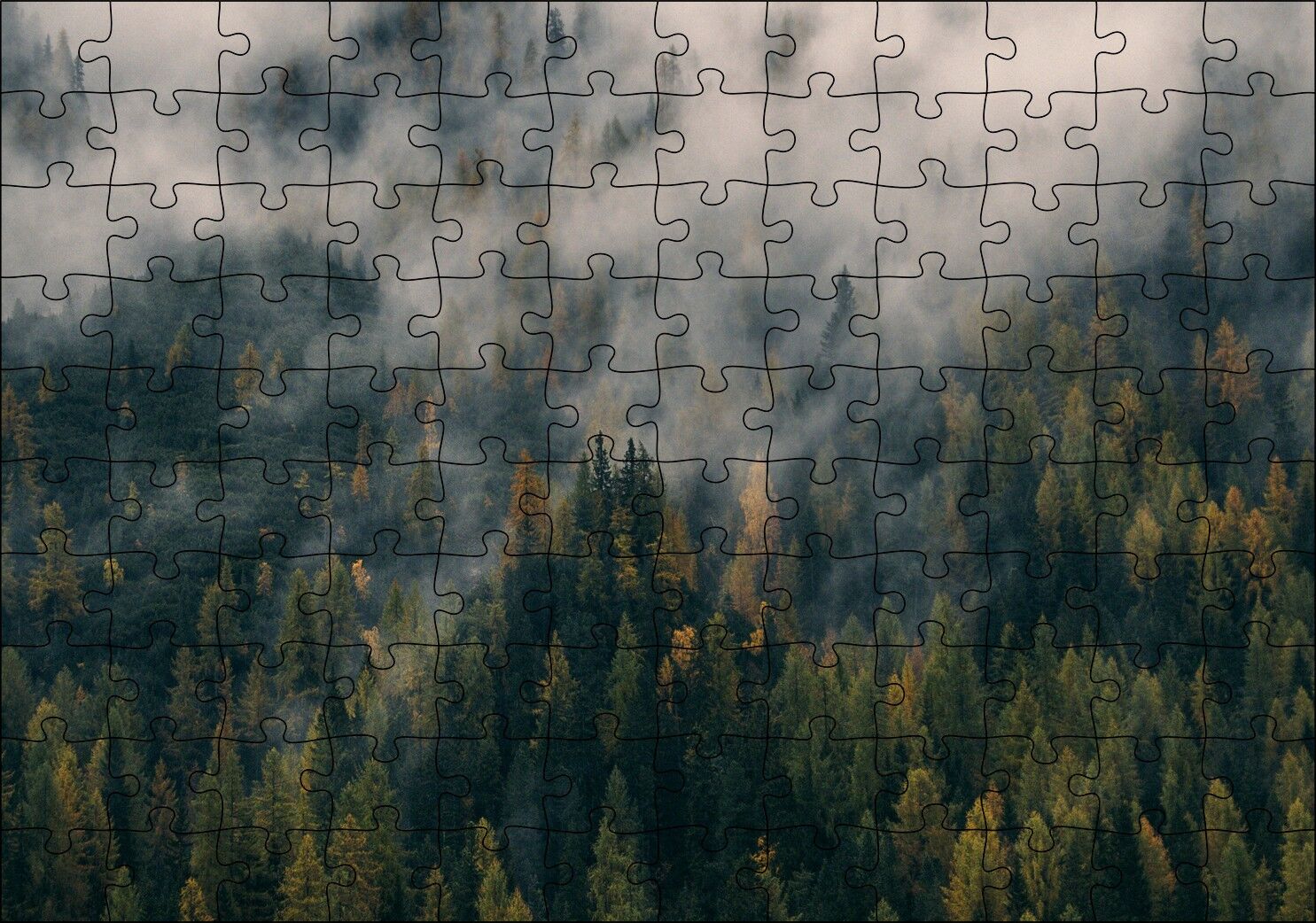 Sık Ormanı Yutan Sis Puzzle Yapboz MDF Ahşap 120 Parça 24 cm X 34 cm