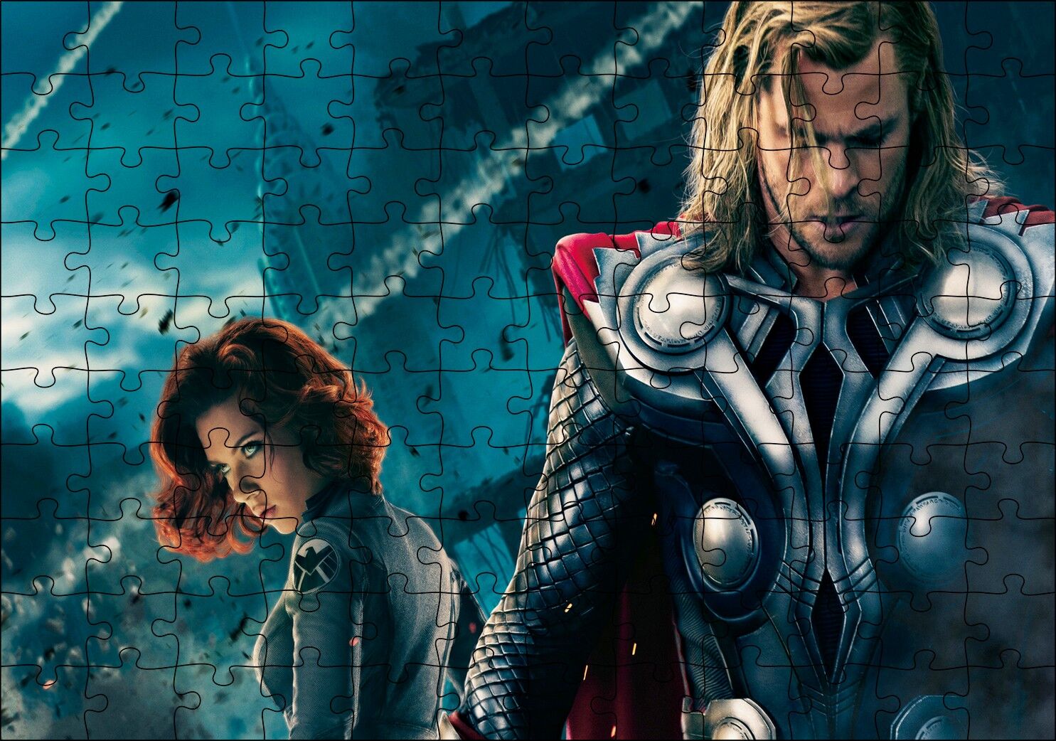 Yenilmezler Thor ve Kara Dul Puzzle Yapboz MDF Ahşap 120 Parça 24 cm X 34 cm