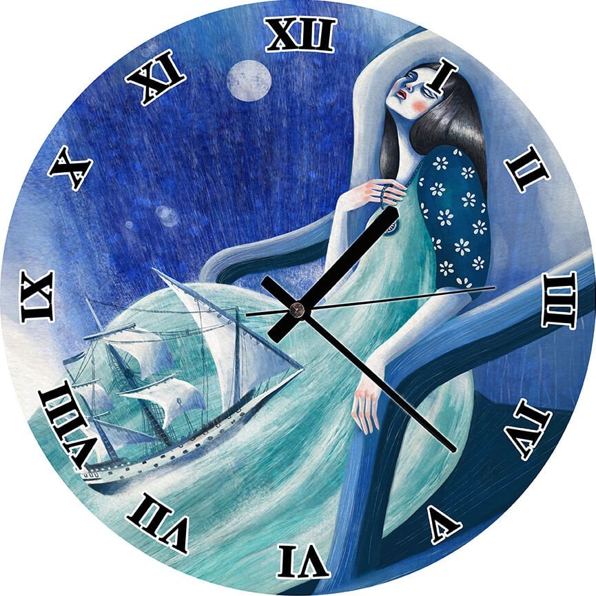 Yelkenli Gemi Hüzünlü Kadın Fantastik Mdf Ahşap Duvar Saati