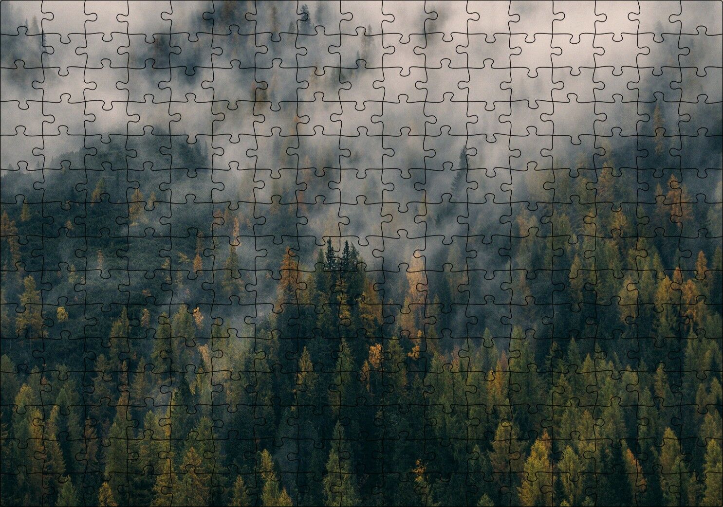 Sık Ormanı Yutan Sis Puzzle Yapboz MDF Ahşap 255 Parça 34 cm X 49 cm