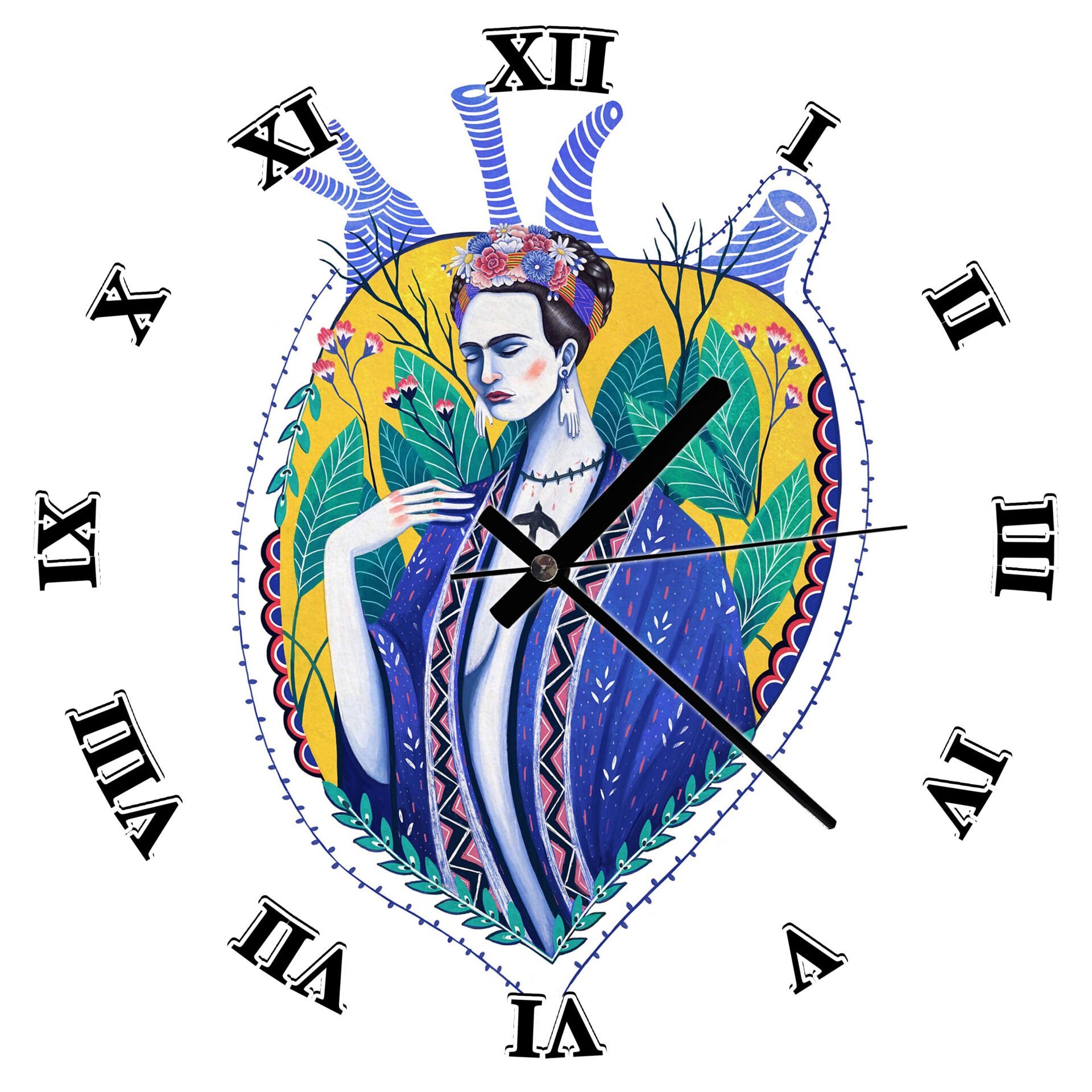 Kalp İçinde Frida Kahlo Mdf Ahşap Duvar Saati