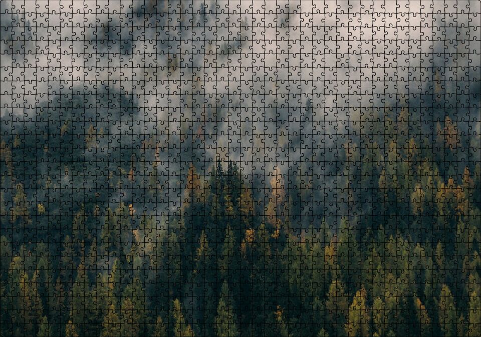Sık Ormanı Yutan Sis Puzzle Yapboz MDF Ahşap 1000 Parça 49 cm X 68 cm