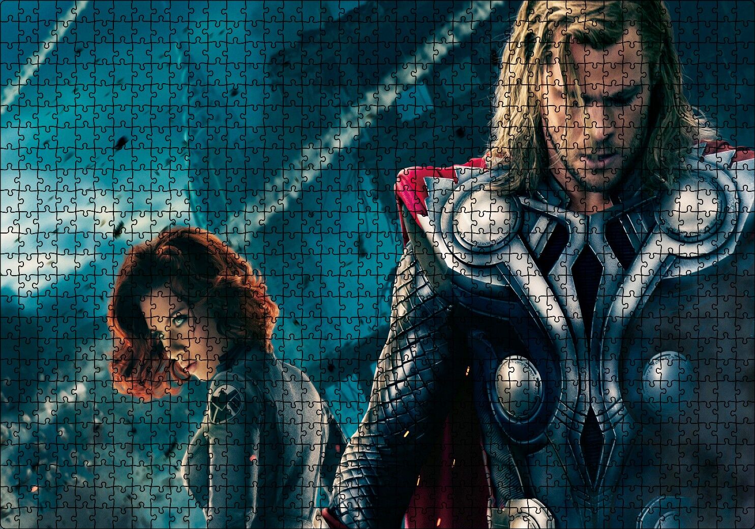 Yenilmezler Thor ve Kara Dul Puzzle Yapboz MDF Ahşap 1000 Parça 49 cm X 68 cm