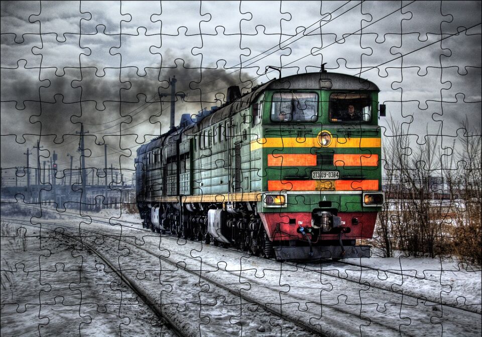 Nostaljik Elektrikli Renkli Tren Puzzle Yapboz MDF Ahşap