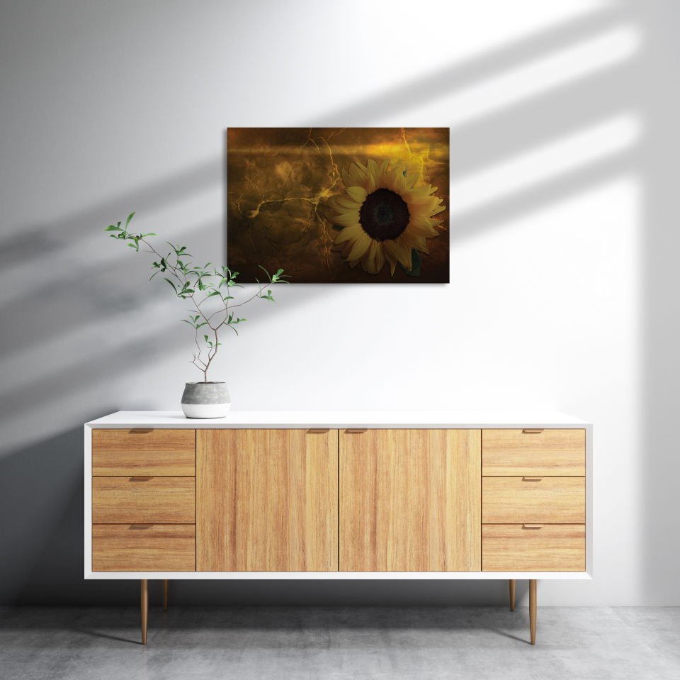 Ayçiçeği Çatlak Zeminde Kadın Figürü MDF Akşap Duvar Tablo 25x35 cm