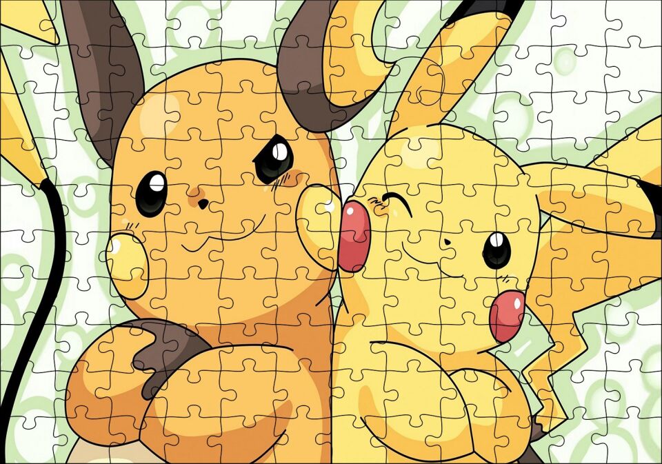 Pokemon Pikachu Ve Raichu Görseli Puzzle Yapboz MDF Ahşap 120 Parça 24 cm X 34 cm