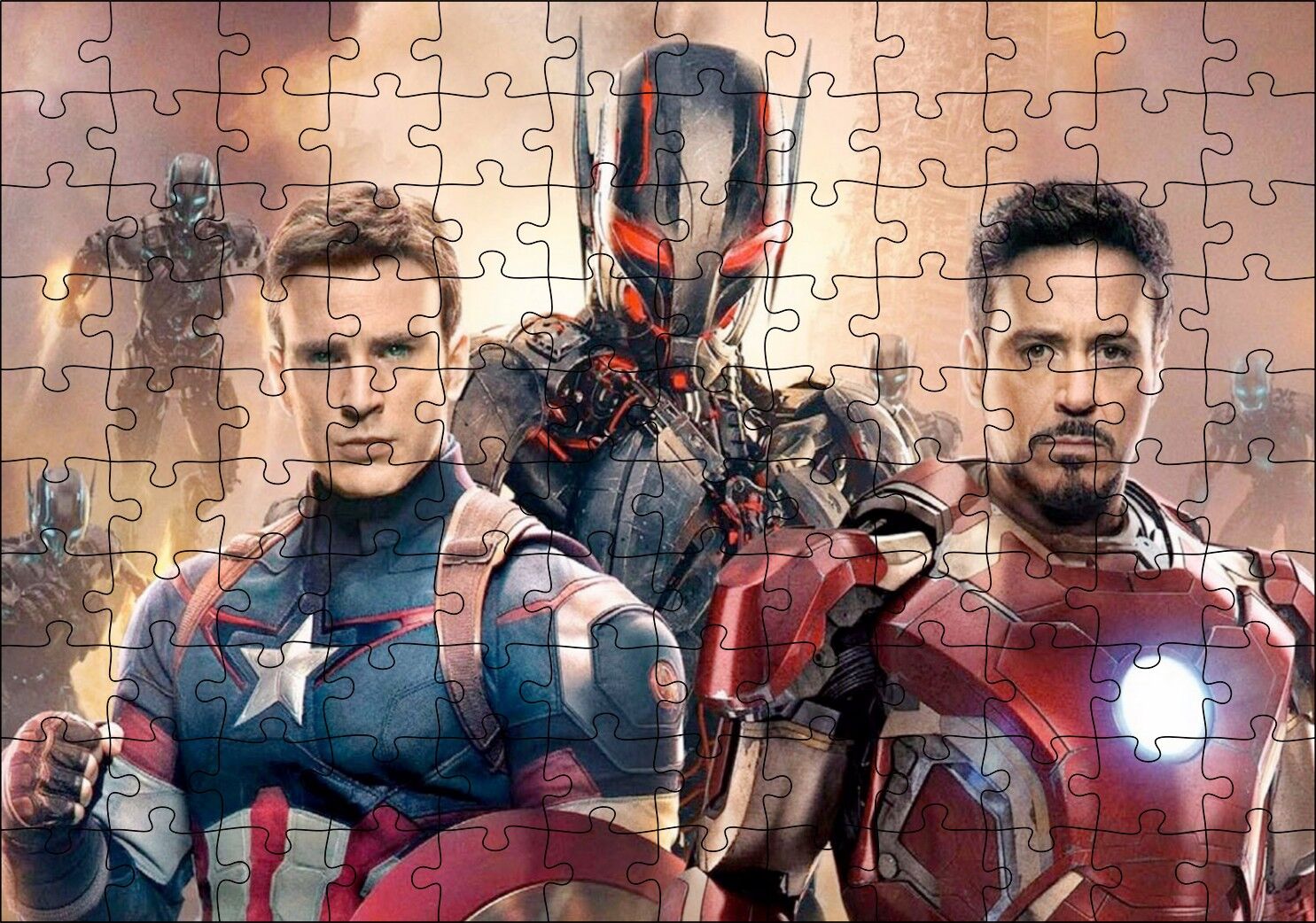 Yenilmezler Ultron Çağı Iron Man ve Kaptan Amerika Puzzle Yapboz MDF Ahşap 120 Parça 24 cm X 34 cm
