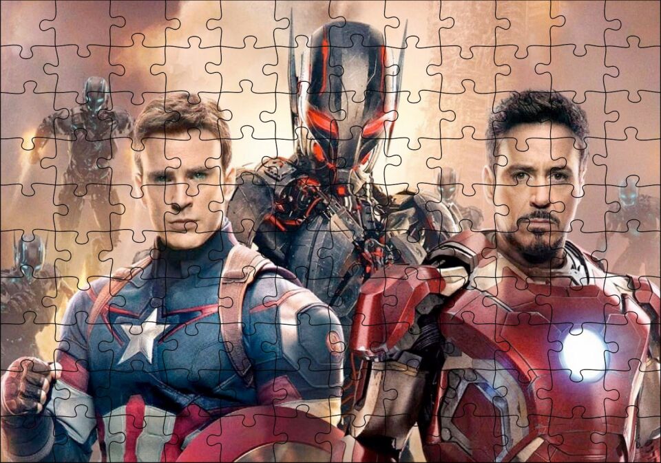Yenilmezler Ultron Çağı Iron Man ve Kaptan Amerika Puzzle Yapboz MDF Ahşap 120 Parça 24 cm X 34 cm