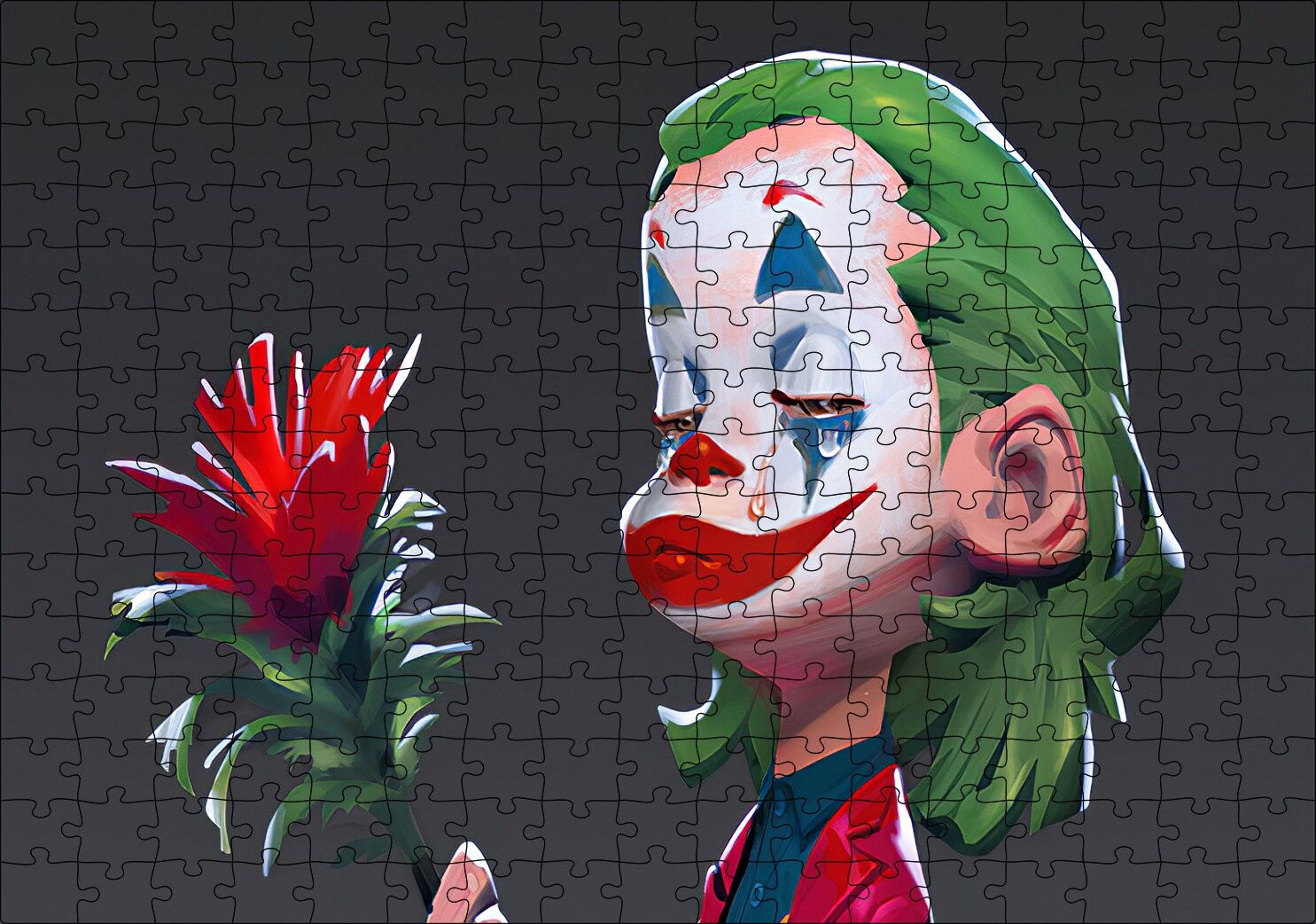 Gül İle Ağlayan Joker Görseli Puzzle Yapboz MDF Ahşap 255 Parça 34 cm X 49 cm