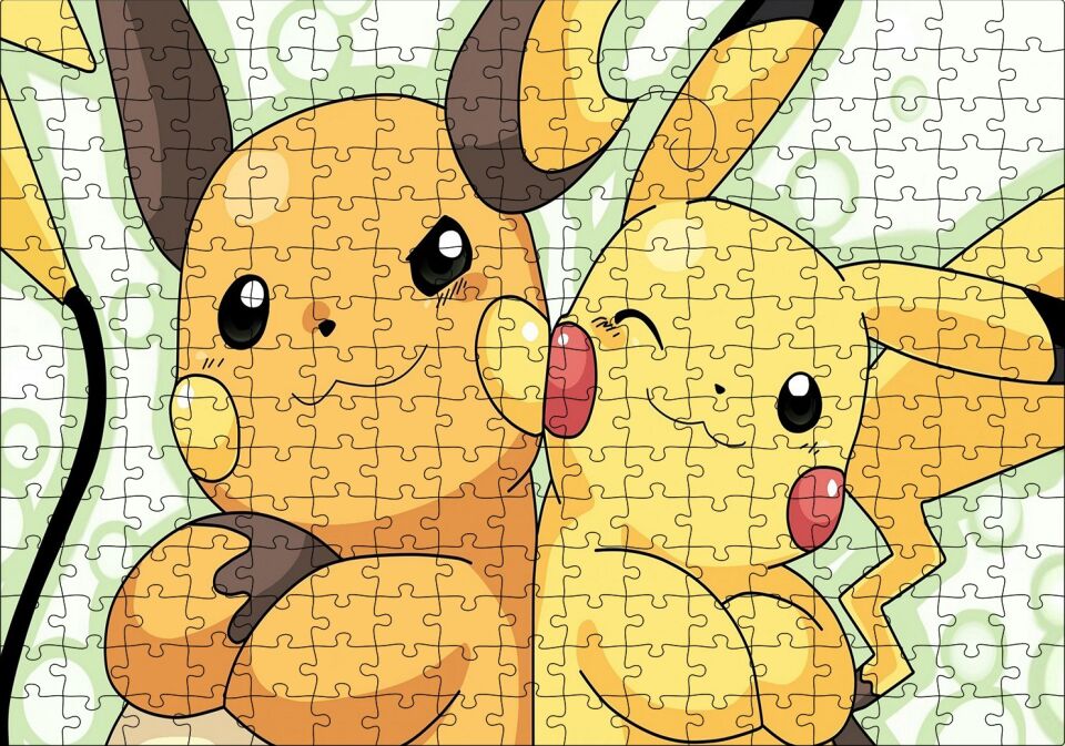 Pokemon Pikachu Ve Raichu Görseli Puzzle Yapboz MDF Ahşap 255 Parça 34 cm X 49 cm