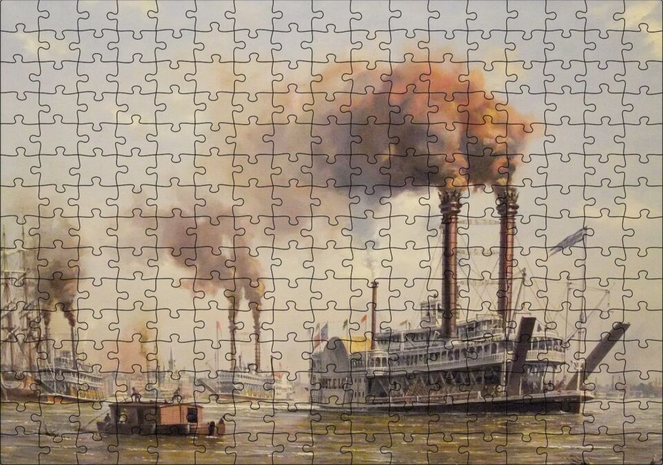 Antika Buharlı Vapurlar Puzzle Yapboz MDF Ahşap 255 Parça 34 cm X 49 cm