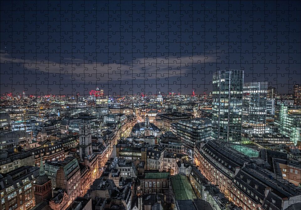 Gece Şehir Manzarası Puzzle Yapboz MDF Ahşap 500 Parça 49 cm X 68 cm