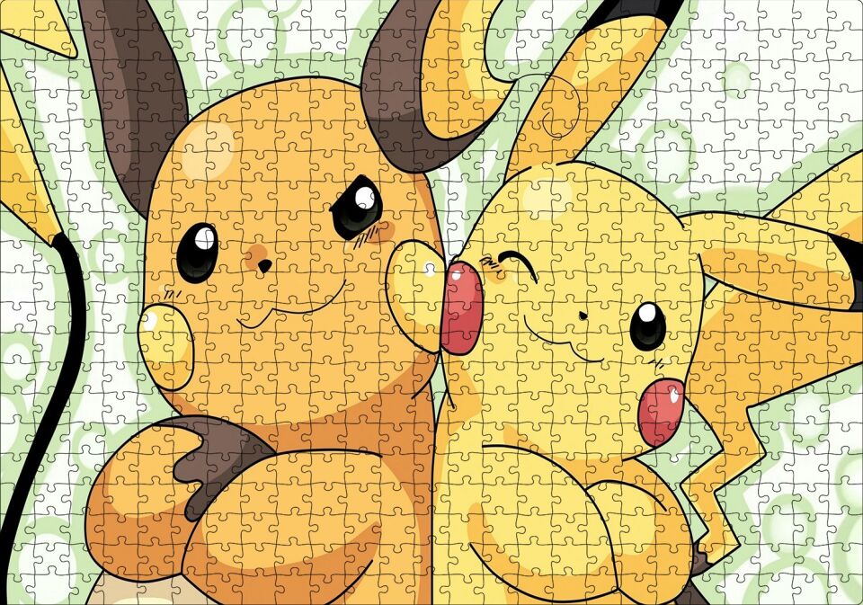 Pokemon Pikachu Ve Raichu Görseli Puzzle Yapboz MDF Ahşap 500 Parça 49 cm X 68 cm