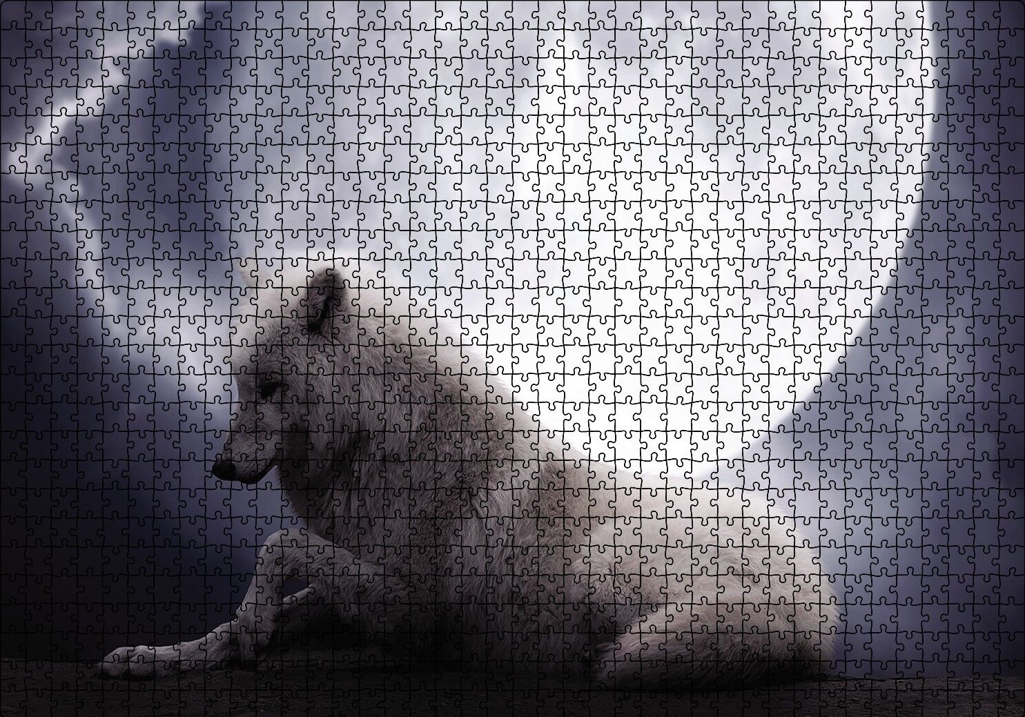 Beyaz Kurt Ay Görseli Puzzle Yapboz MDF Ahşap 1000 Parça 49 cm X 68 cm