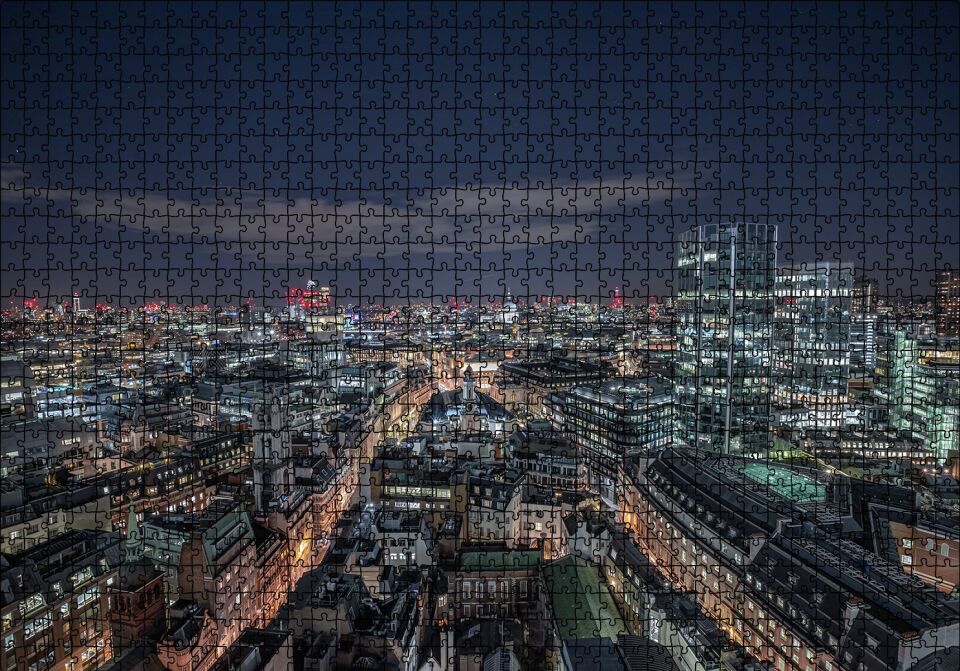 Gece Şehir Manzarası Puzzle Yapboz MDF Ahşap 1000 Parça 49 cm X 68 cm