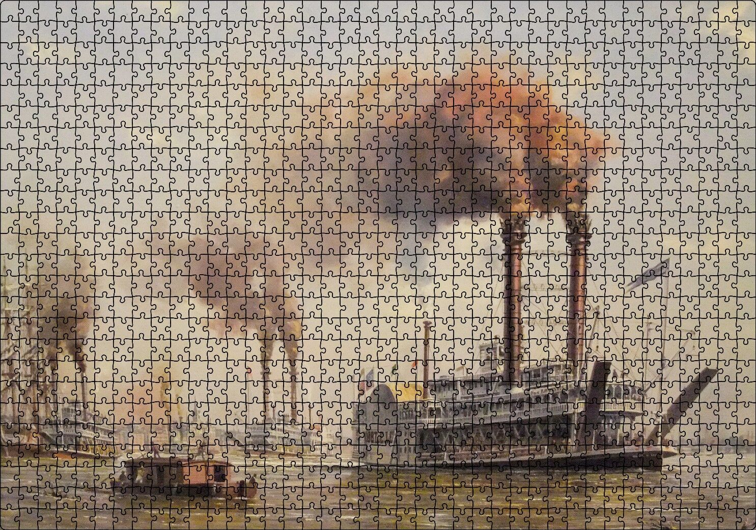 Antika Buharlı Vapurlar Puzzle Yapboz MDF Ahşap 1000 Parça 49 cm X 68 cm
