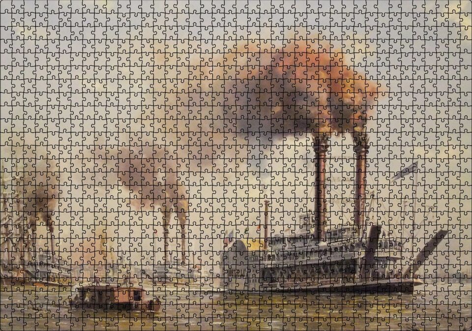 Antika Buharlı Vapurlar Puzzle Yapboz MDF Ahşap 1000 Parça 49 cm X 68 cm