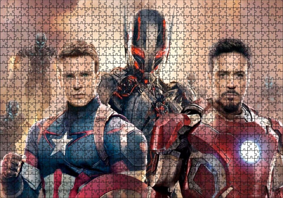 Yenilmezler Ultron Çağı Iron Man ve Kaptan Amerika Puzzle Yapboz MDF Ahşap 1000 Parça 49 cm X 68 cm