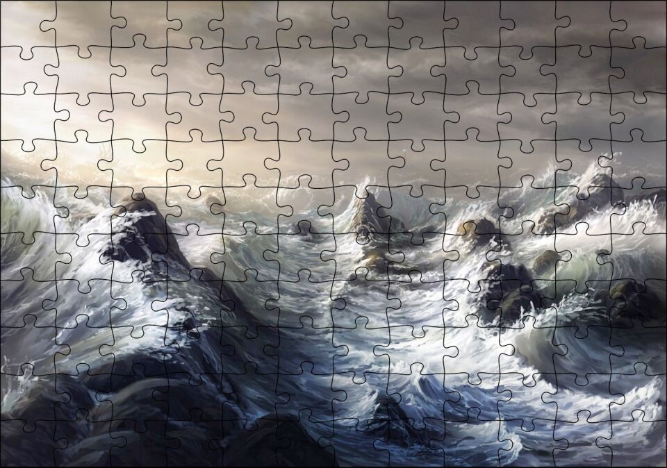 Fırtınada Dalgalı Okyanus ve Bulutlar Puzzle Yapboz MDF Ahşap