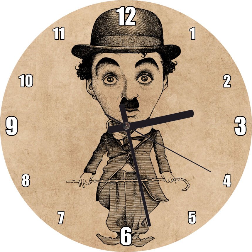 Charlie Chaplin SB Karikatürize  Mdf Ahşap Duvar Saati 50 cm Çap