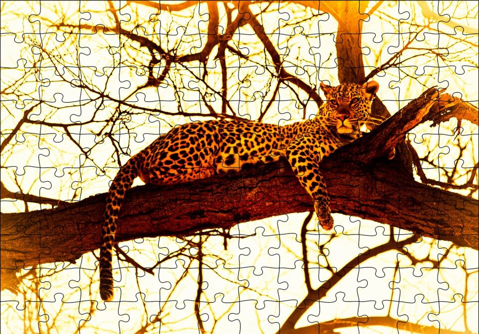 Leopar Ağaçta Dinleniyor Puzzle Yapboz MDF Ahşap 120 Parça 24 cm X 34 cm