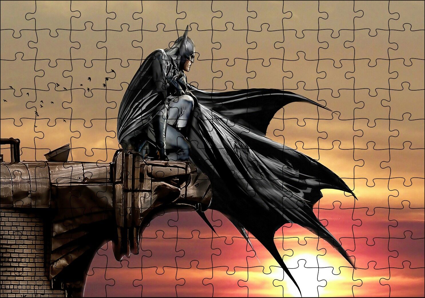 Gotham Şövalyesi Batman ve Gün Batımı Puzzle Yapboz MDF Ahşap
