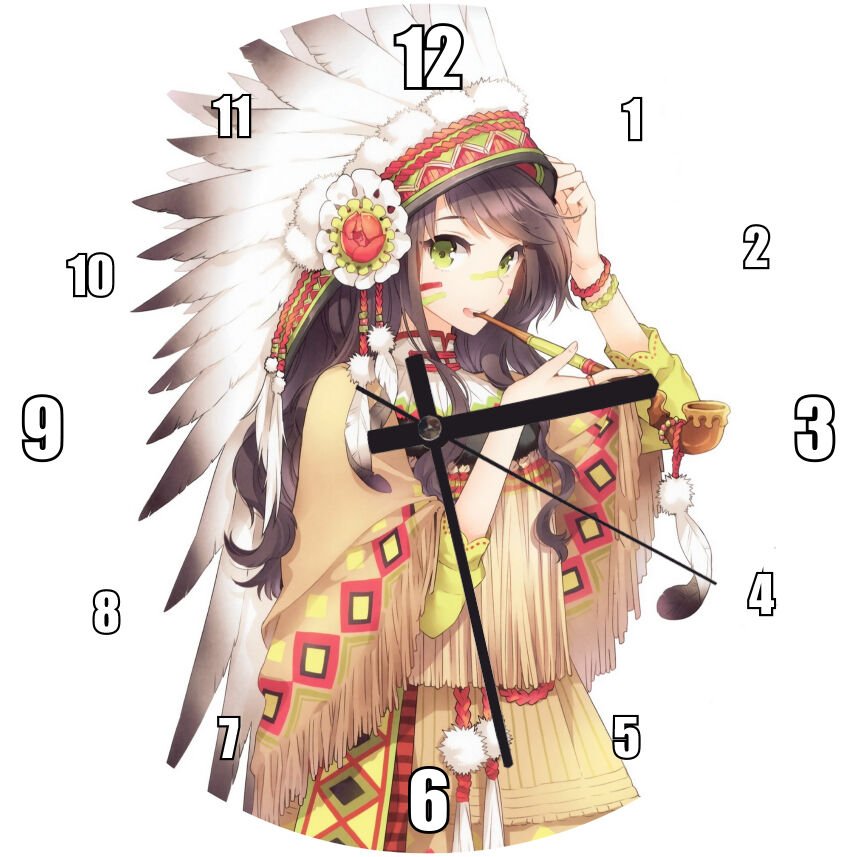 Cherokee Anime Kızı Görseli   Mdf Ahşap Duvar Saati 30 cm Çap