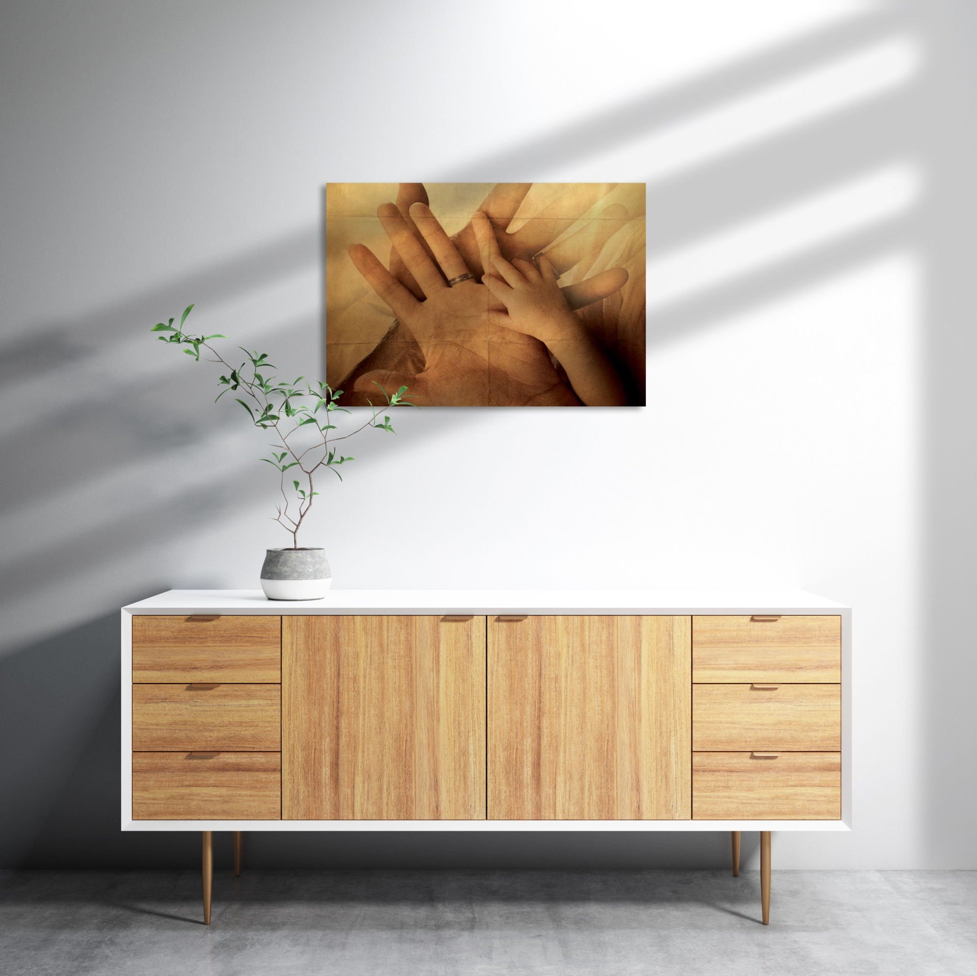 Baba Anne Çocuk Eli MDF Akşap Duvar Tablo 50x70 cm