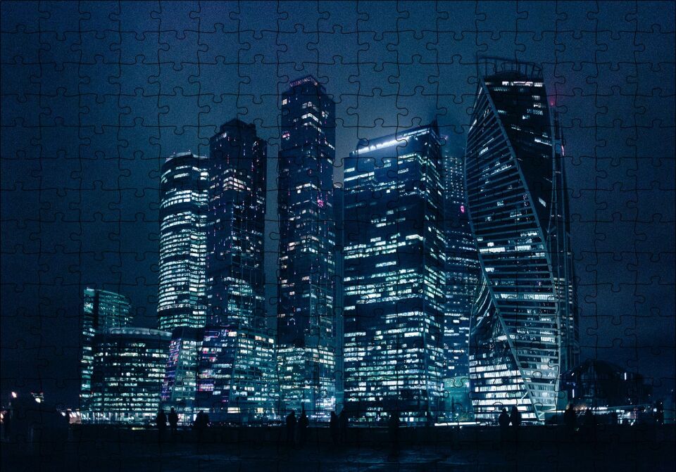 Gece ve Gökdelenler Puzzle Yapboz MDF Ahşap 255 Parça 34 cm X 49 cm