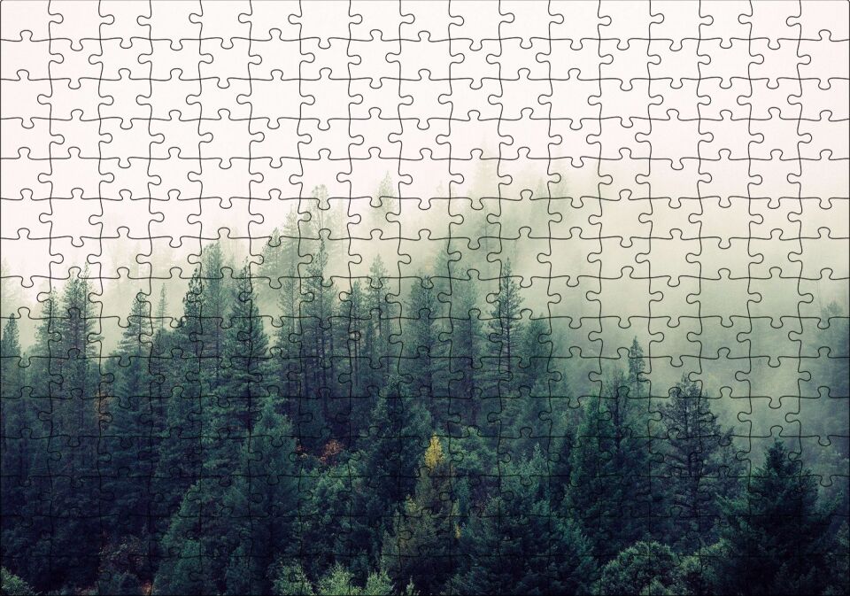 Sisler İçindeki Yemyeşil Orman Puzzle Yapboz MDF Ahşap 255 Parça 34 cm X 49 cm